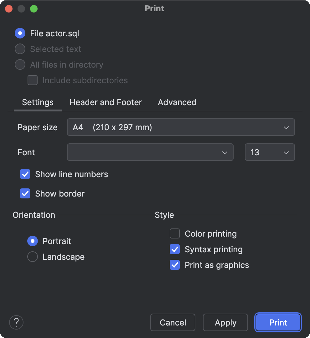 Print files datagrip documentation