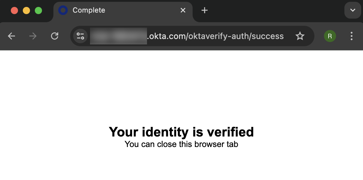 Identity confirmation message from Okta