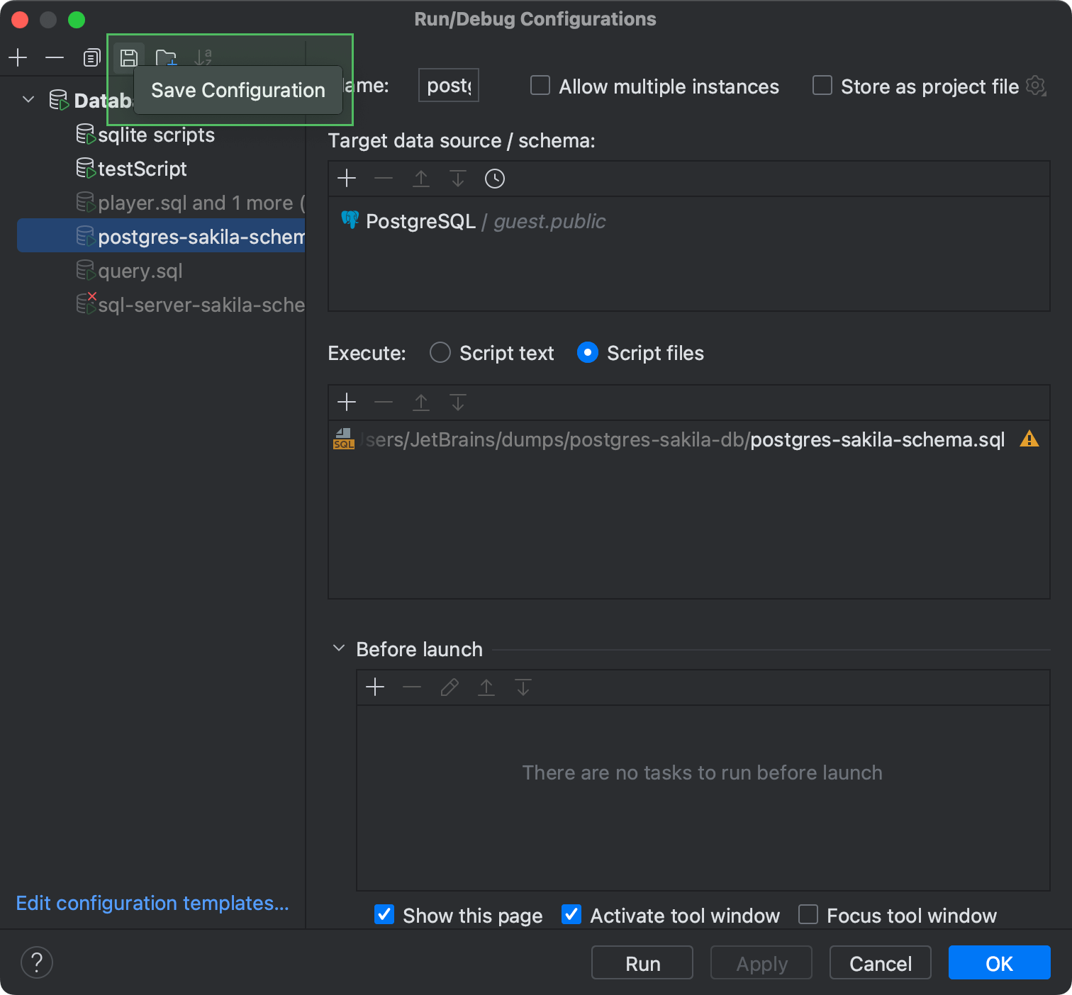 Run Configurations Run/debug configurations | DataGrip Documentation