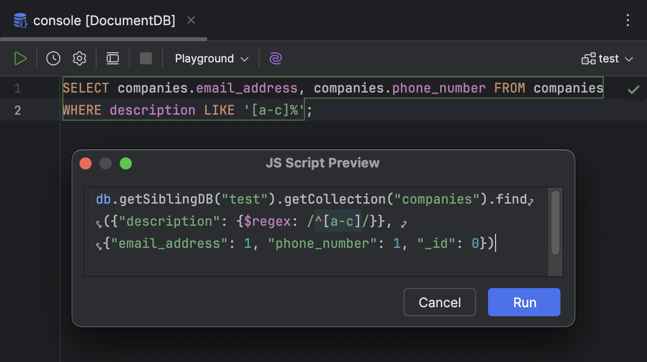 SQL for MongoDB | RustRover Documentation