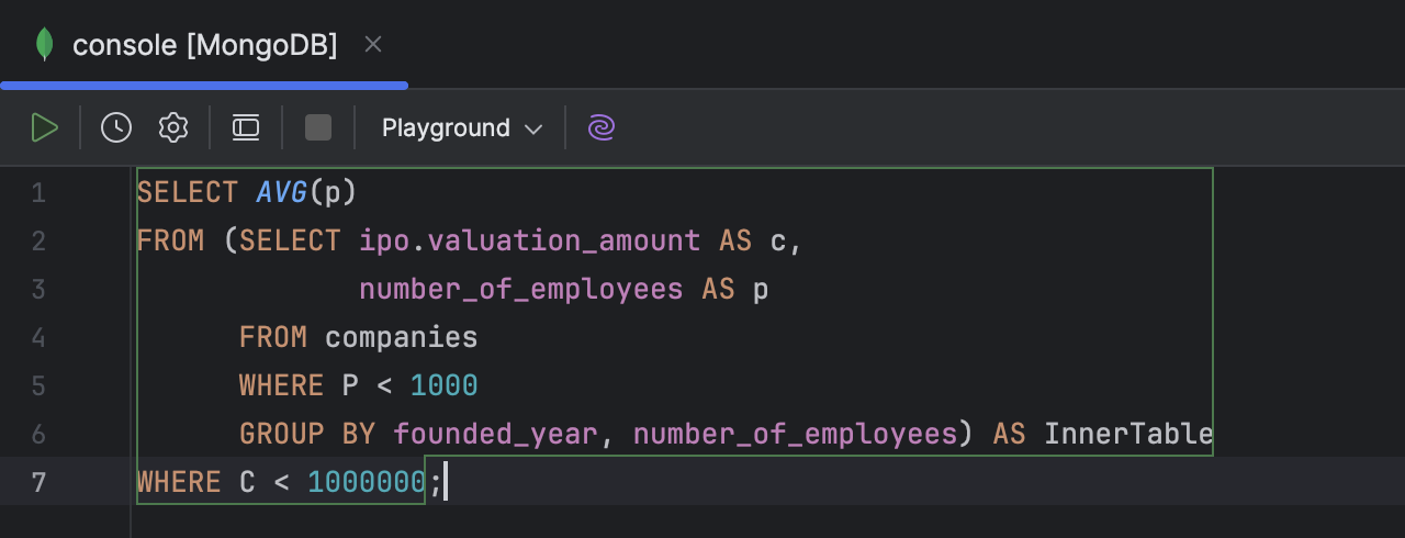 SQL for MongoDB | IntelliJ IDEA Documentation