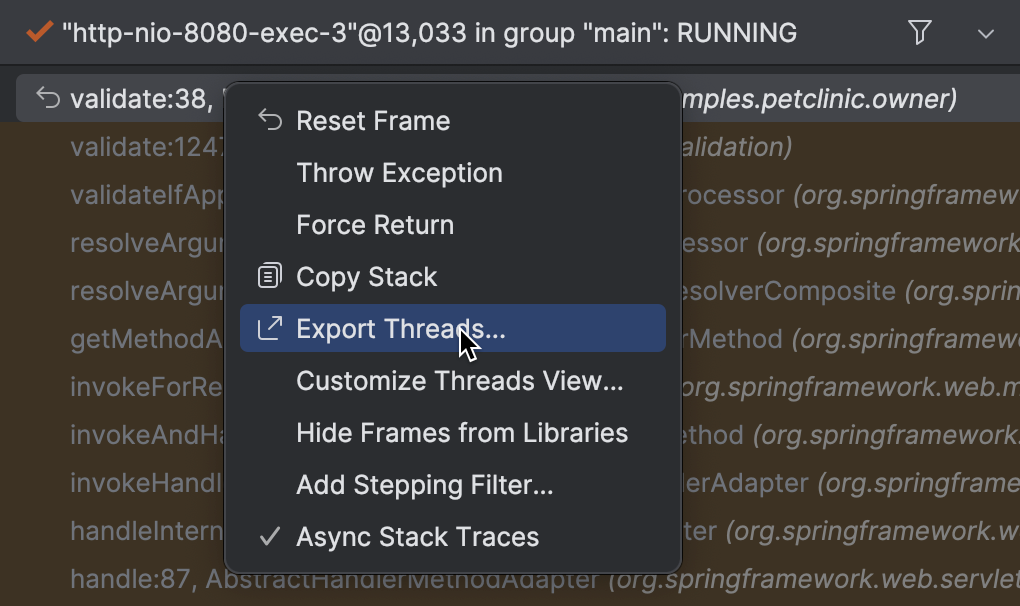 Examine suspended program | IntelliJ IDEA Documentation