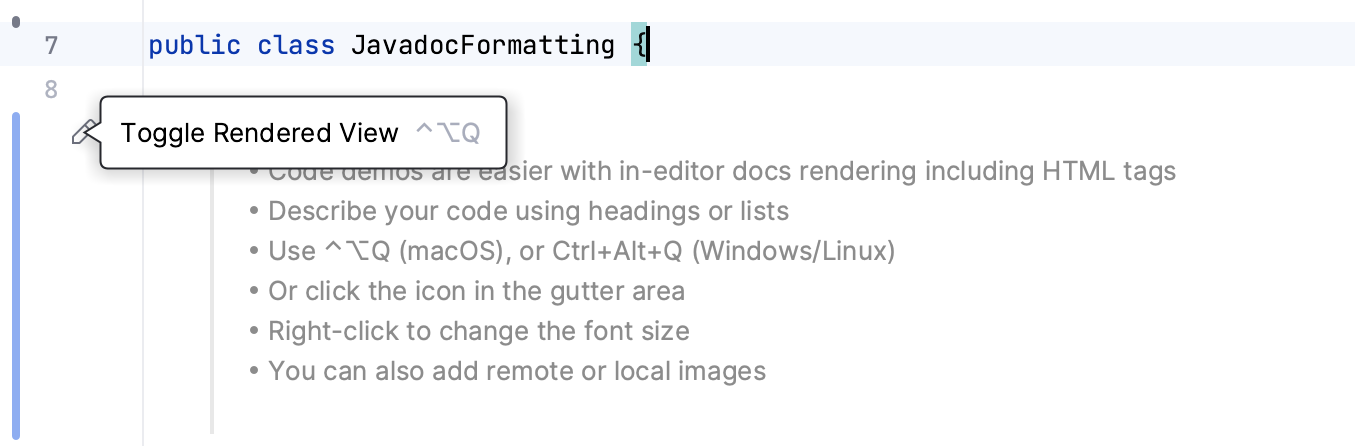 Javadocs in the rendered mode Javadocs in the rendered mode