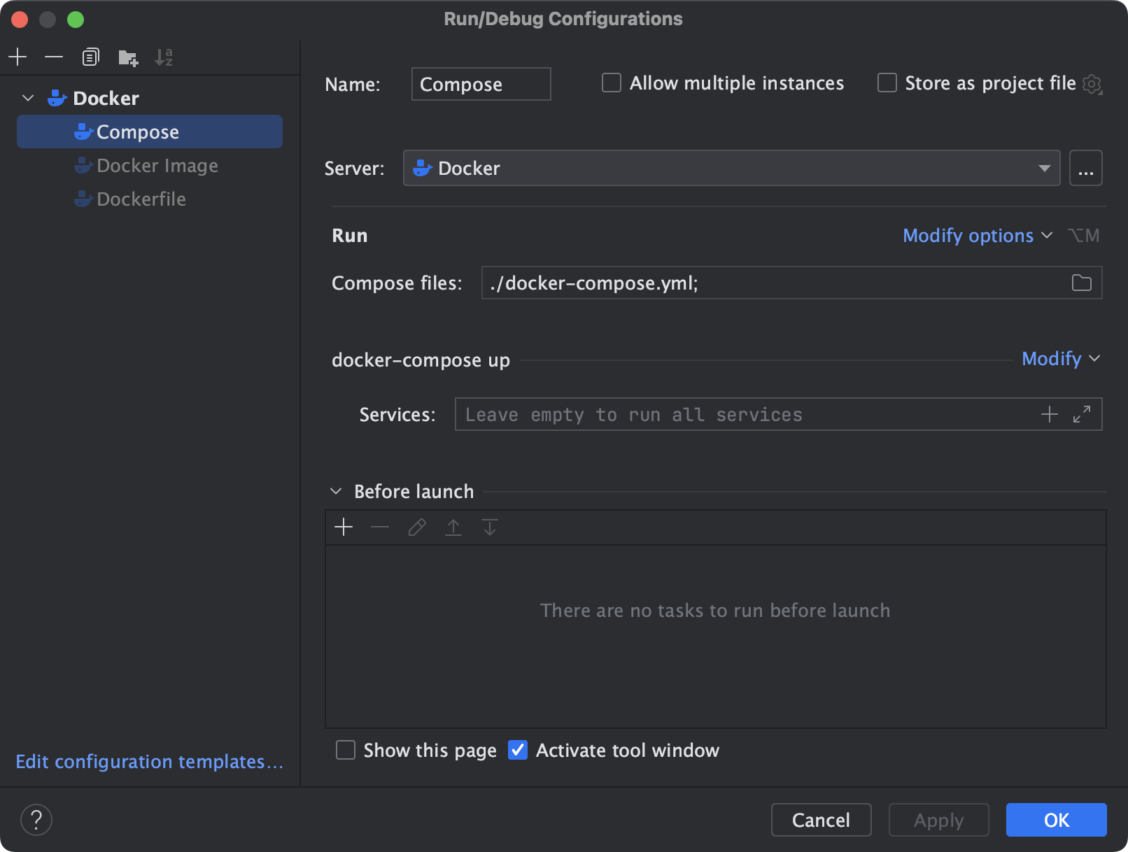 Docker compose intellij idea 