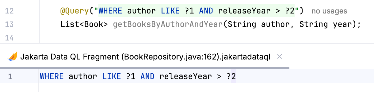 JDQL query in a dedicated fragment editor JDQL query in a dedicated fragment editor