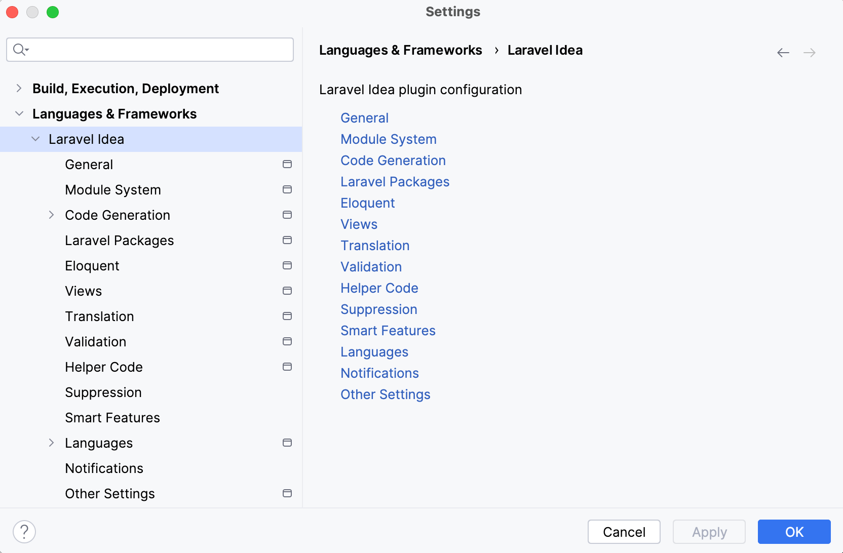 Laravel Idea settings Laravel Idea settings