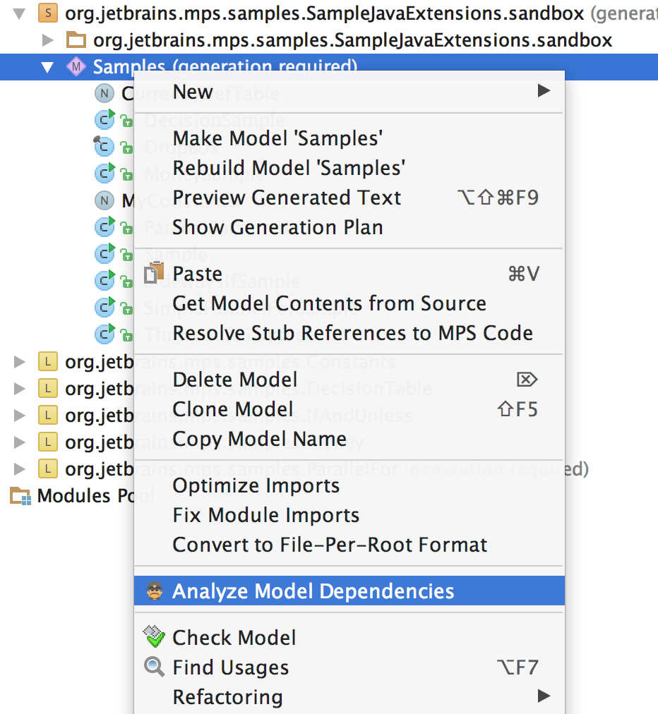コンテキストメニューからの Dependencies Analyzer Dependencies Analyzer from context menu