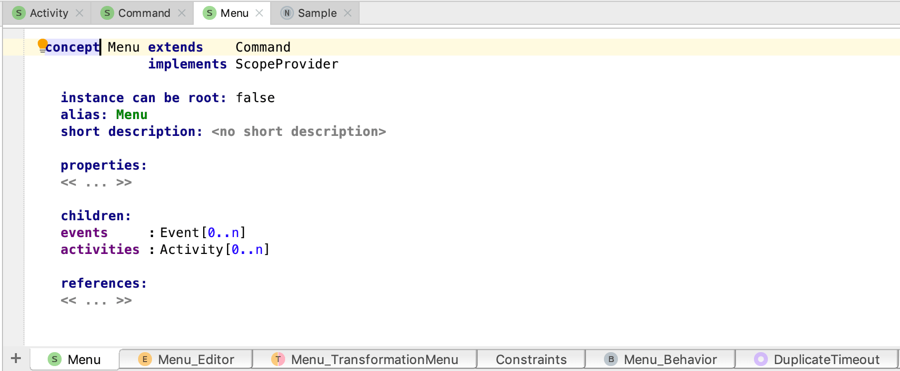 Editor tabs Editor tabs