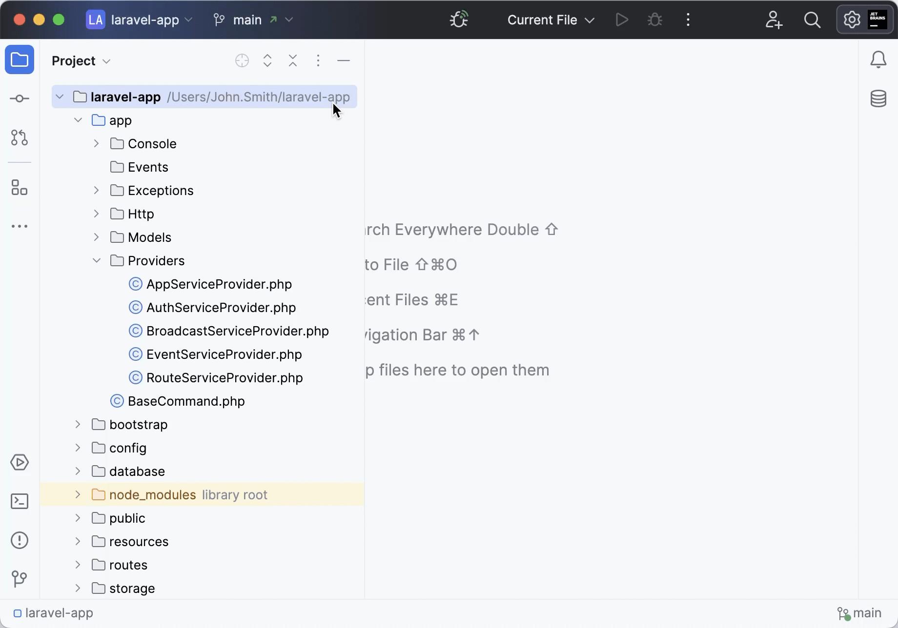 Changing the defaults for the Project view