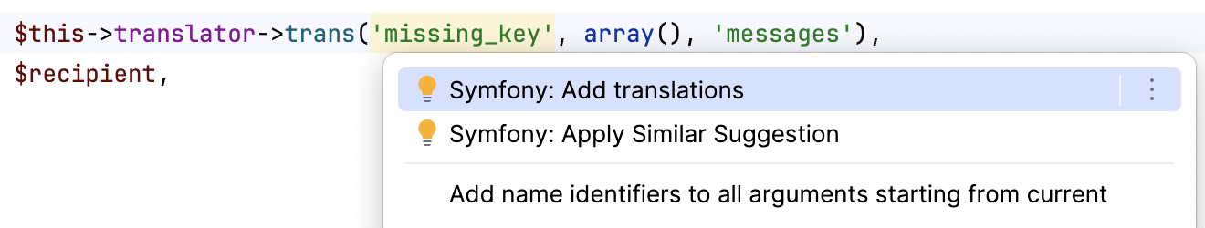 Add Symfony translation via the quickfix Add Symfony translation via the quickfix