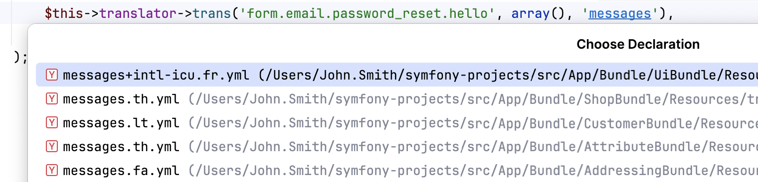 Navigate to Symfony translation domain Navigate to Symfony translation domain