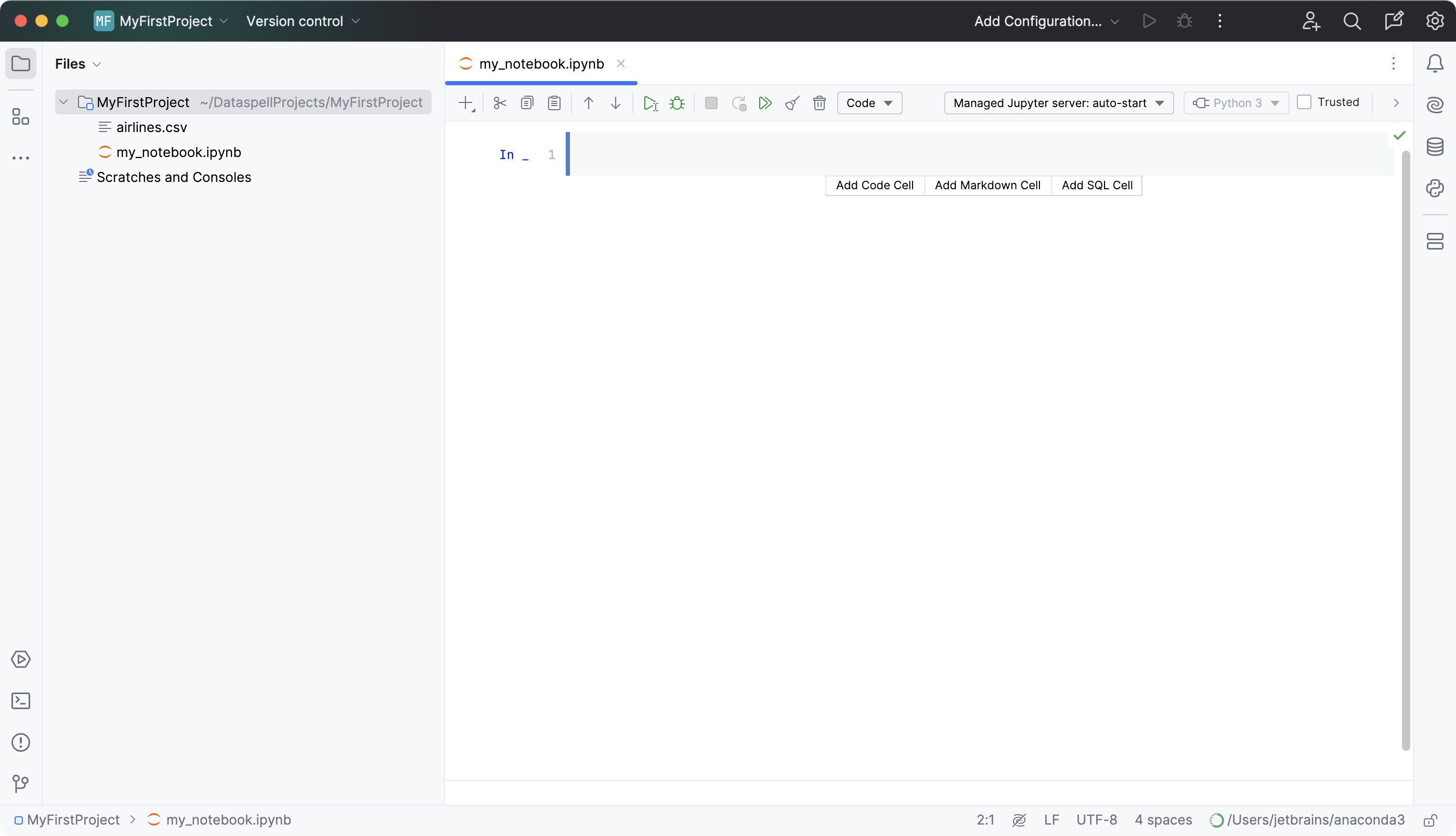 A notebook with one empty cell A notebook with one empty cell