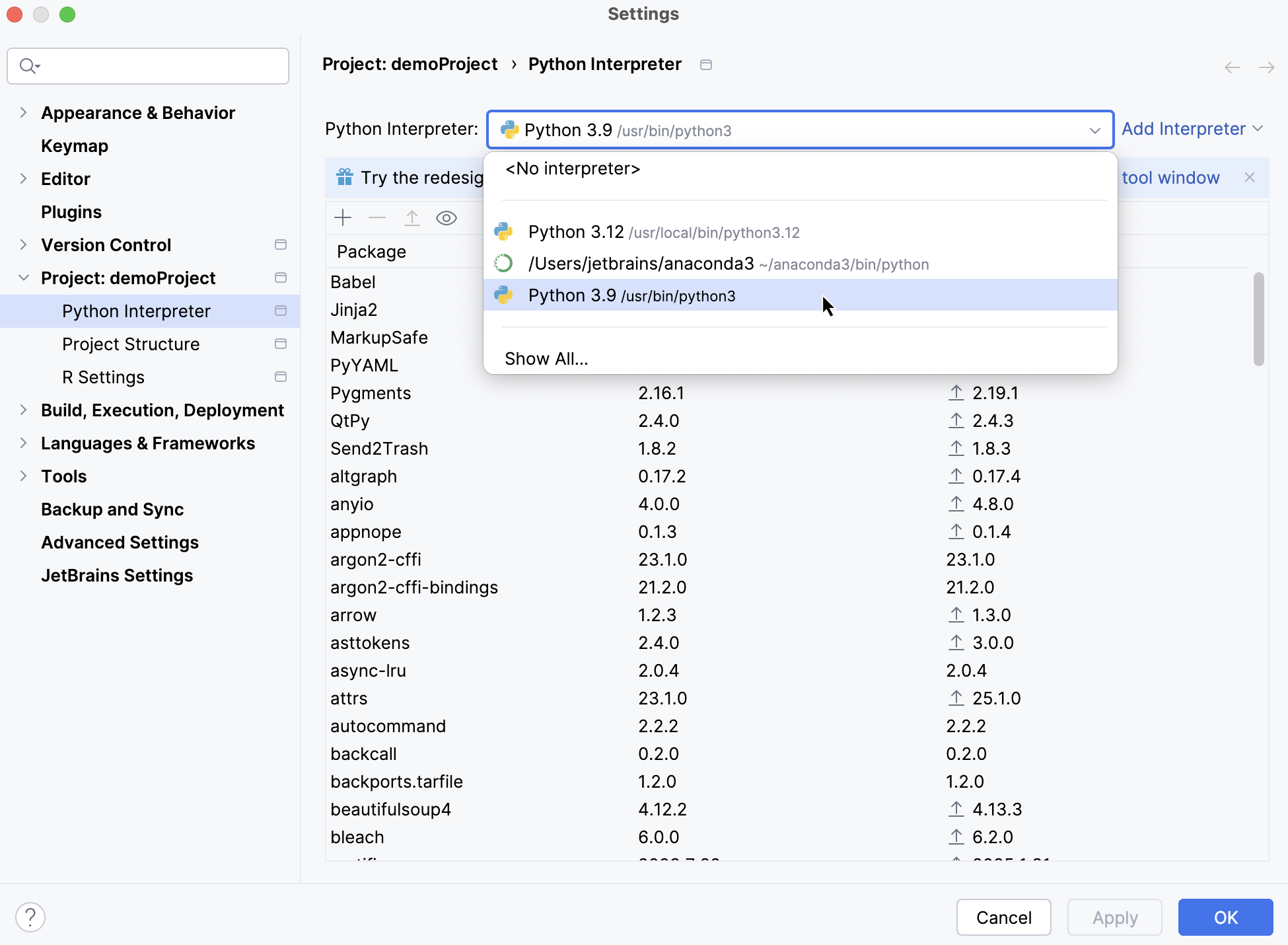 Configured interpreters Configured interpreters