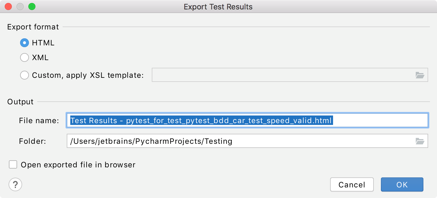 exporting test results dialog exporting test results dialog