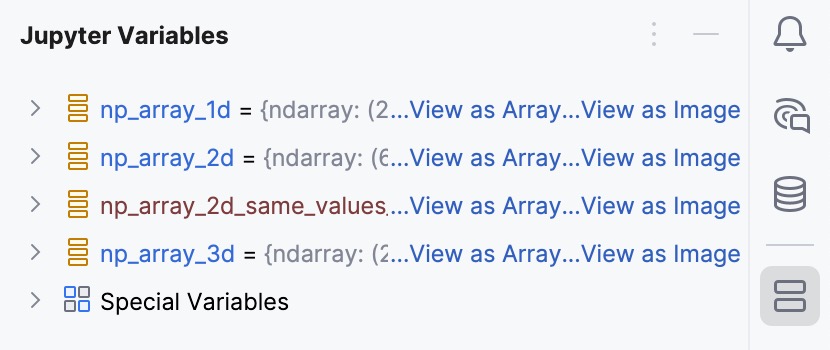 Jupyter Variables tool window Jupyter Variables tool window