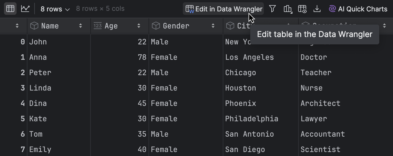 使用 Data Wrangler | PyCharm 文档