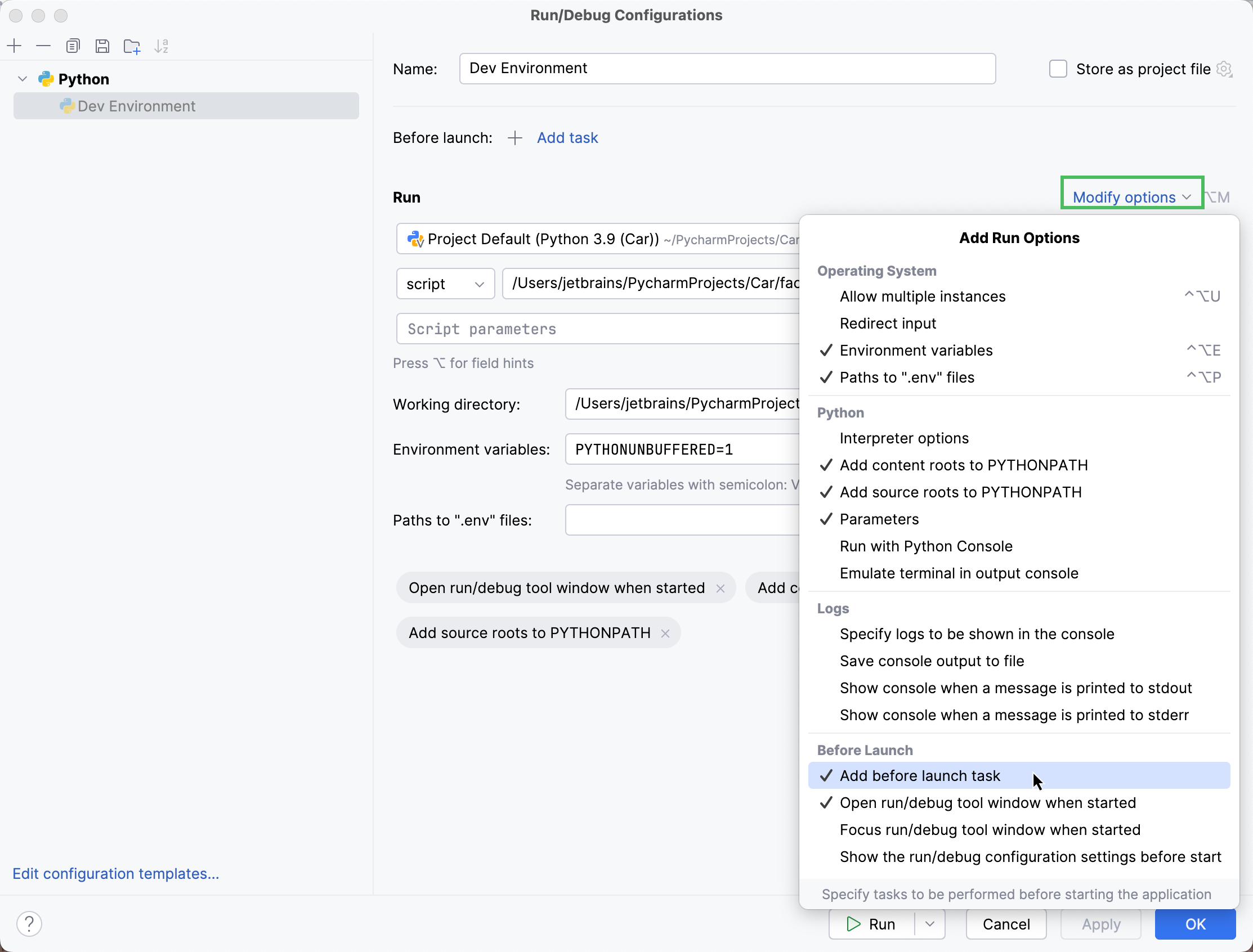 Add before launch task Add before launch task
