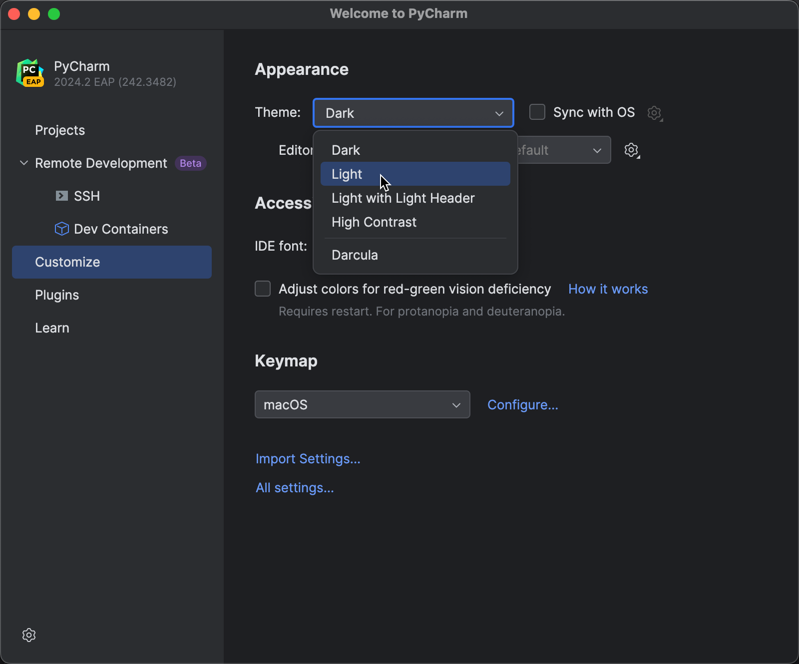 Select the UI theme