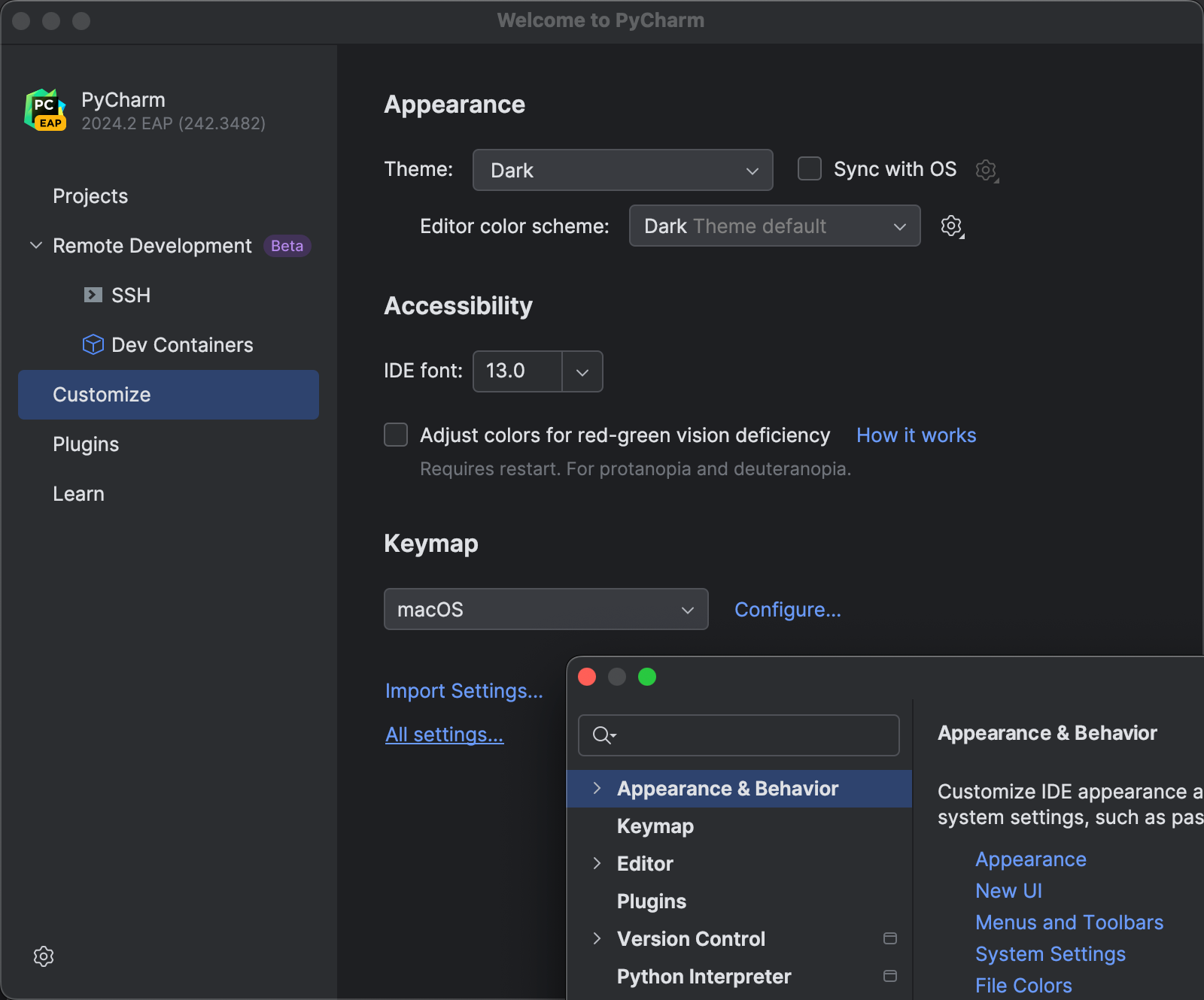 Configuring new default settings for projects