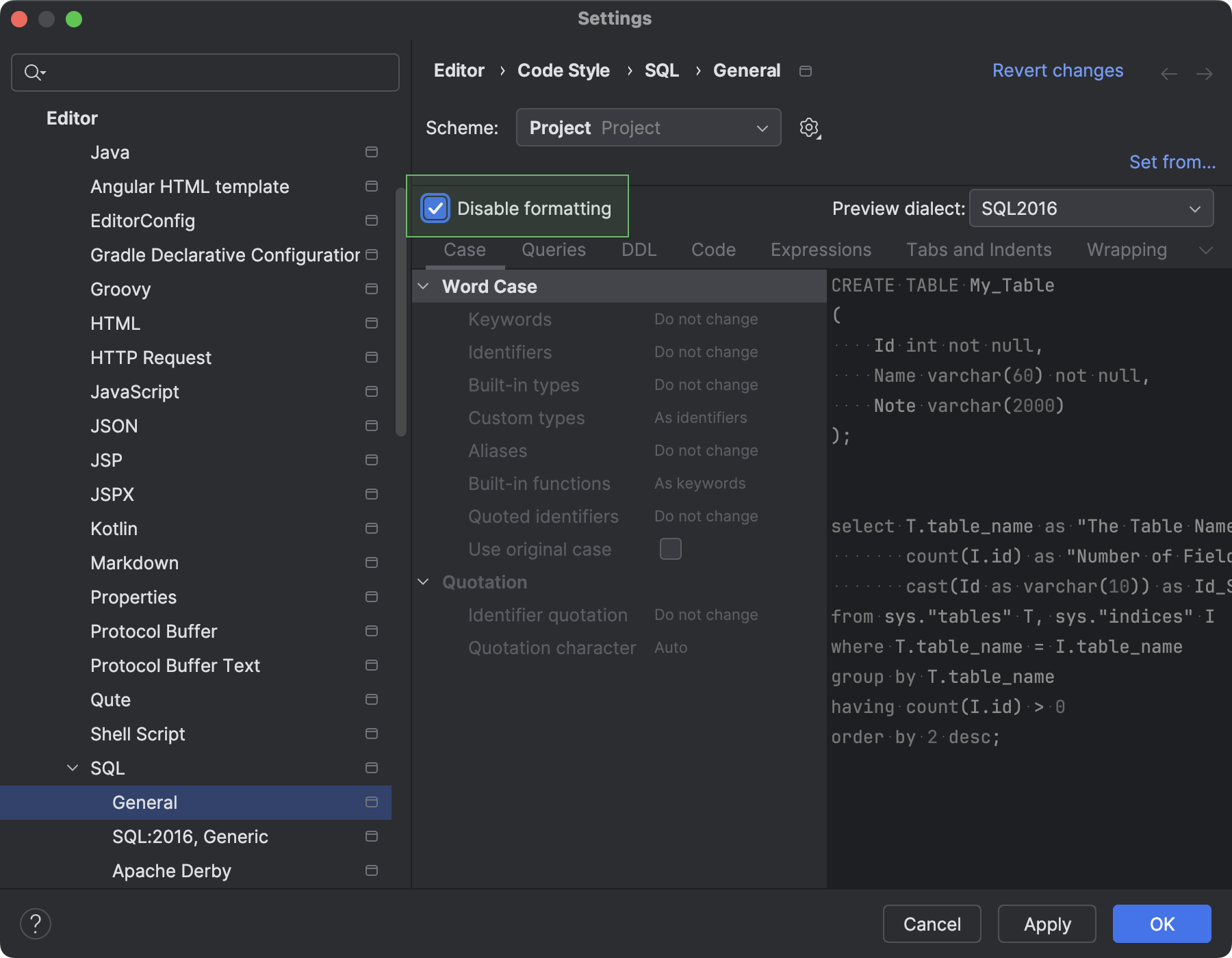 Configure the SQL code style | IntelliJ IDEA Documentation