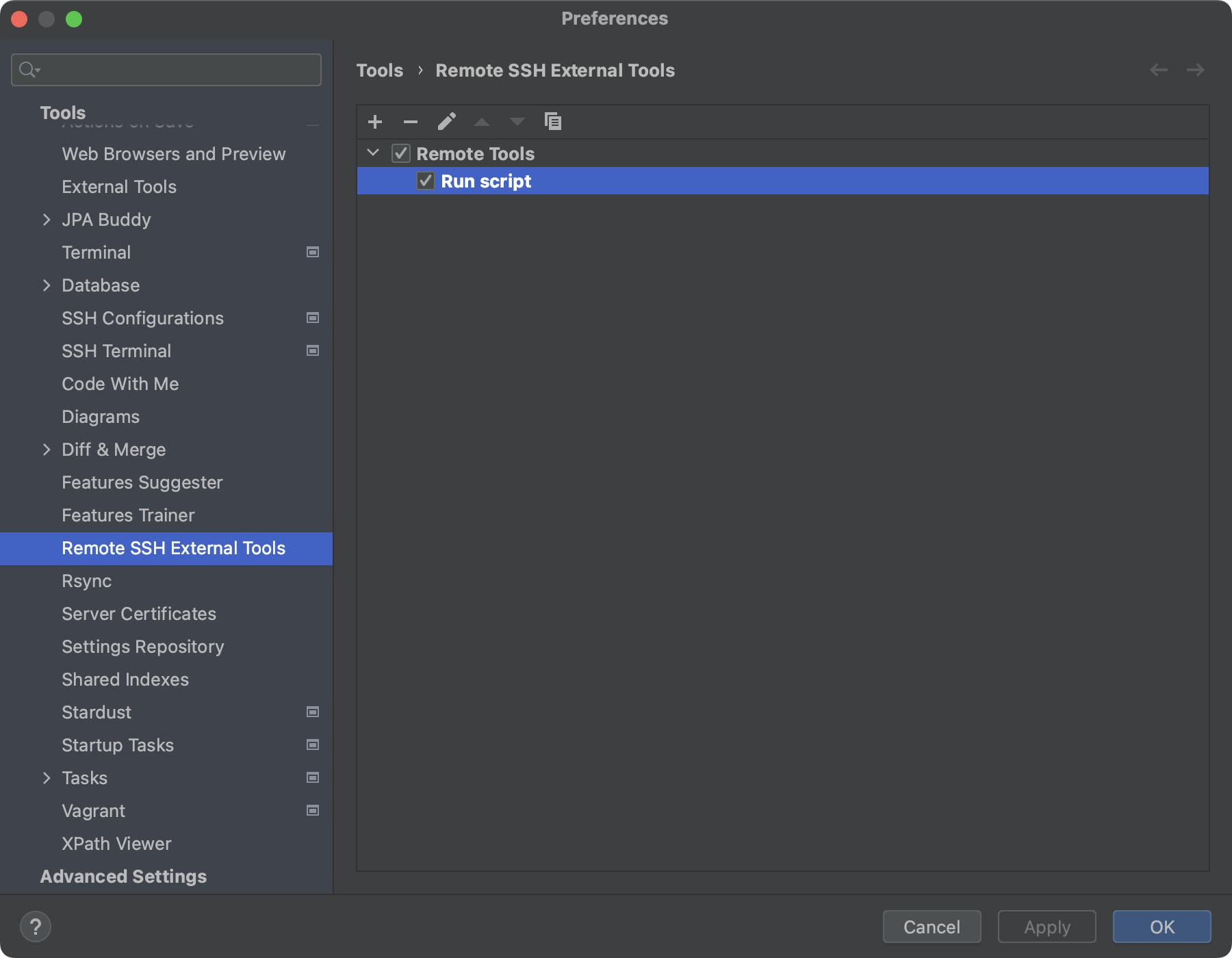 The Remote SSH External Tools settings page