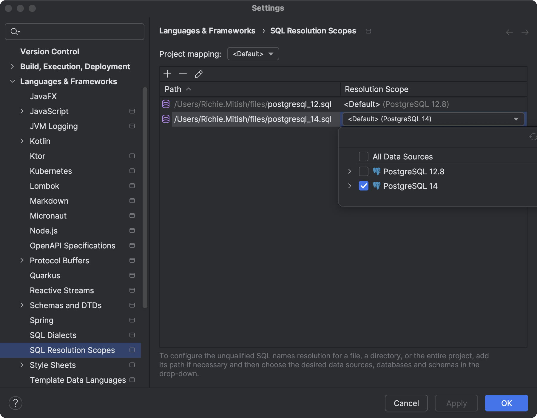 SQL 解析作用域 | IntelliJ IDEA 文档