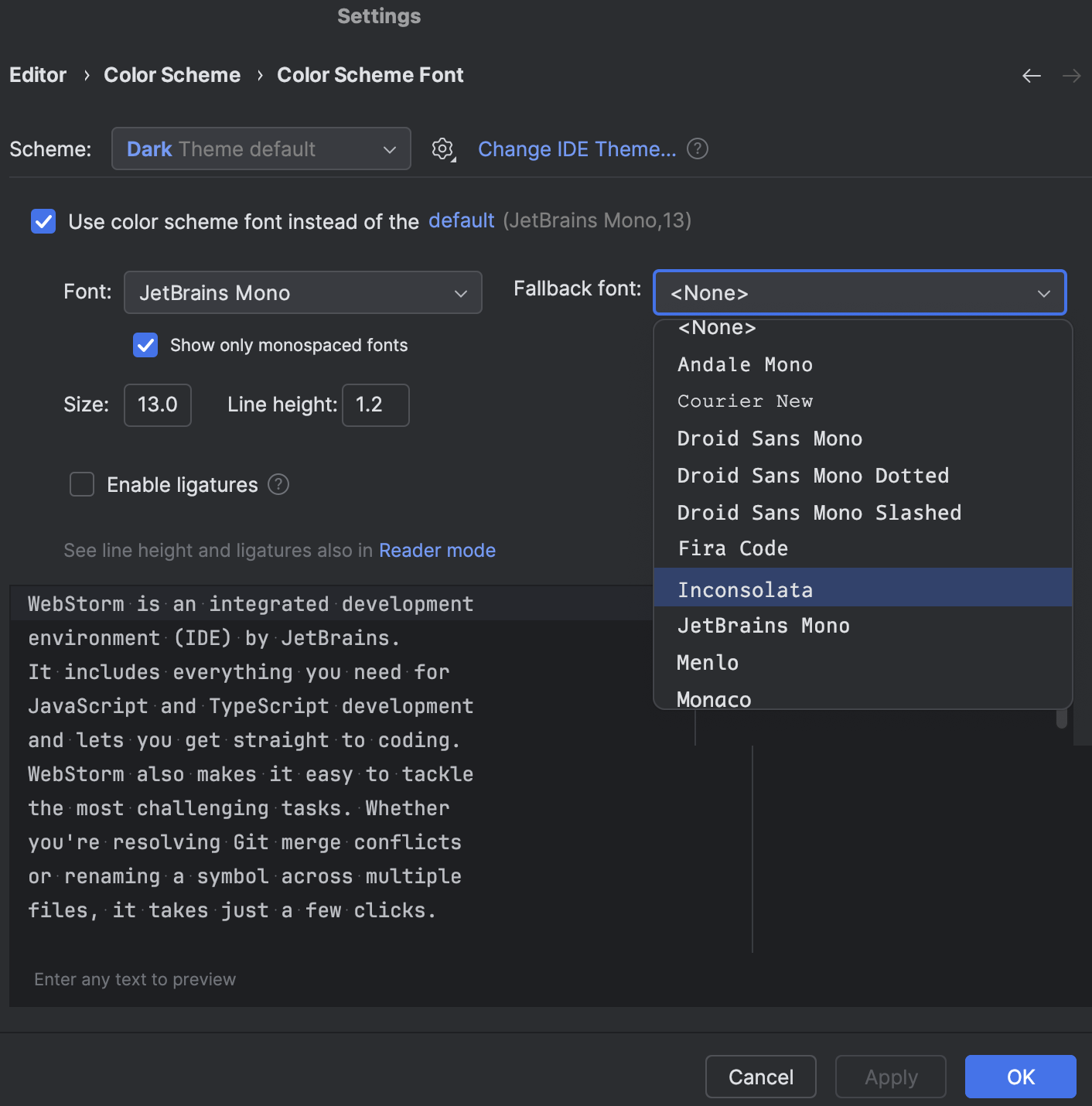 Colors and fonts | WebStorm Documentation