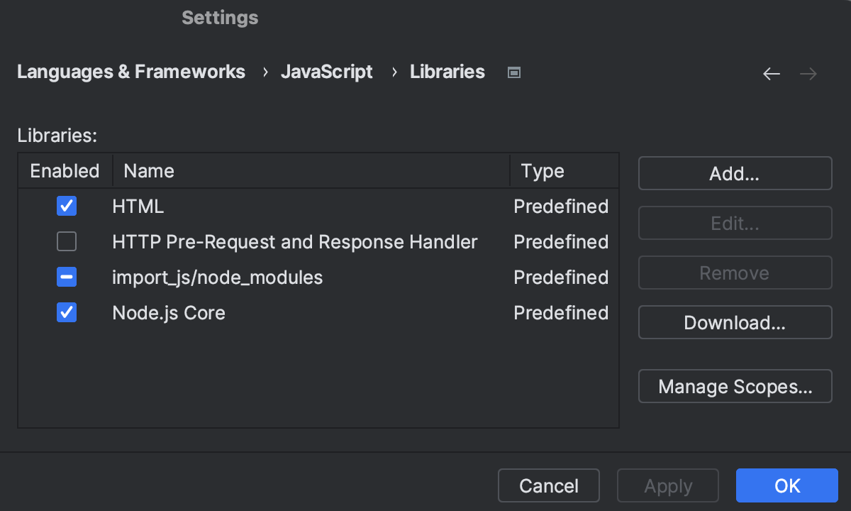 Configure JavaScript libraries: a list of available libraries