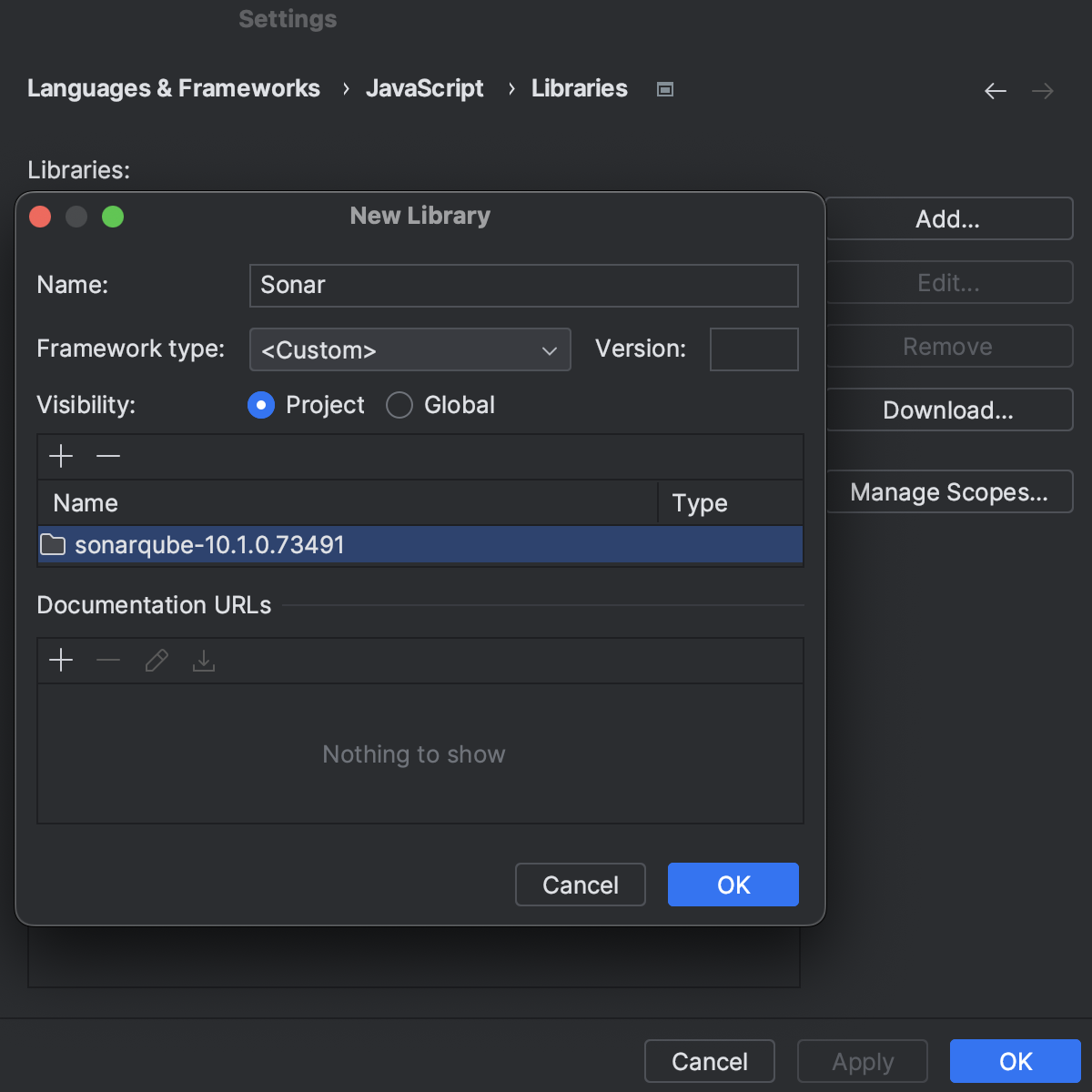 Configure custom library: library added