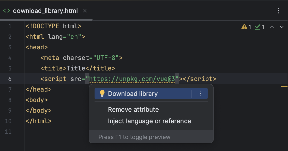 Intention action: download CDN library