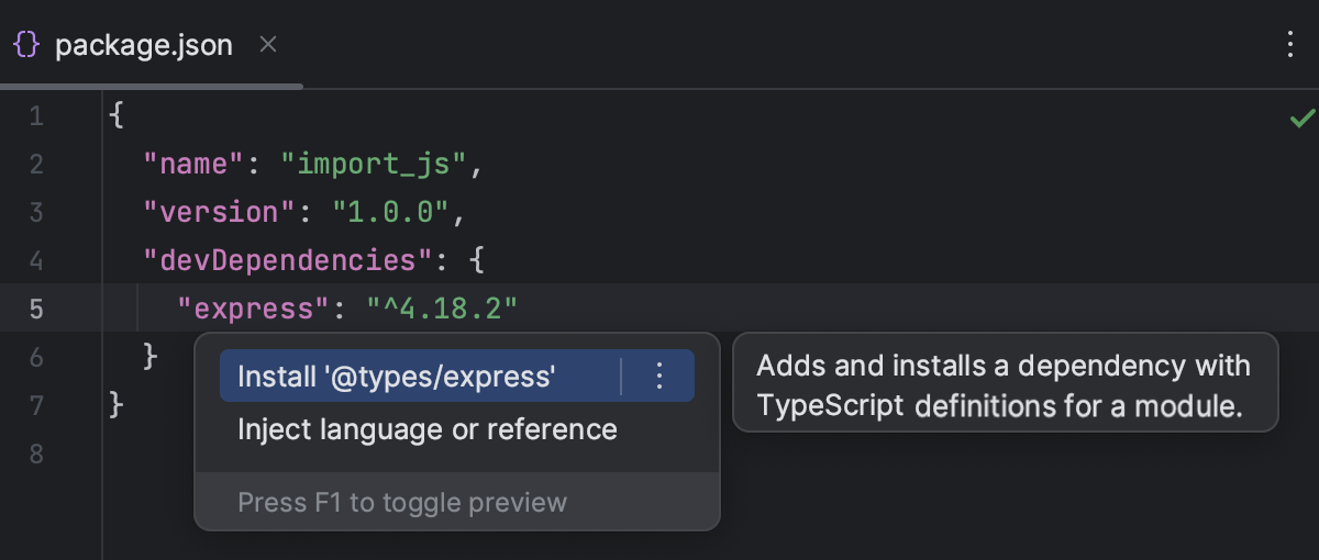 Install type definitions from package.json