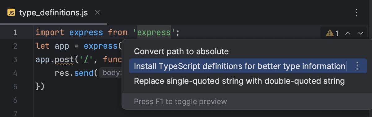 Download TypeScript definitions intention action