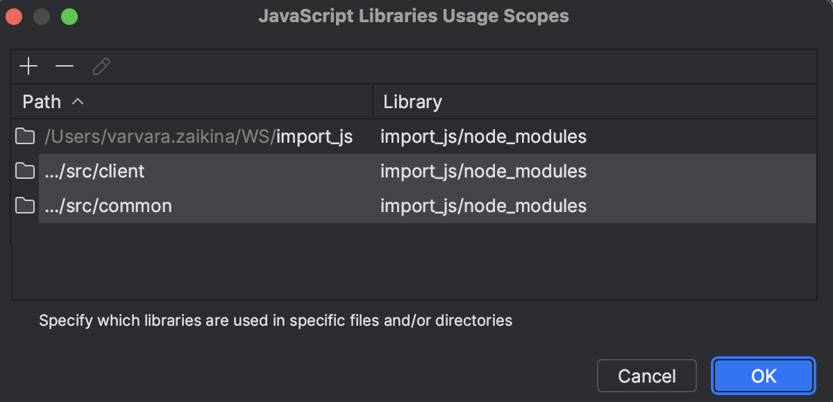 Manage Scopes dialog: folders for HTML library added