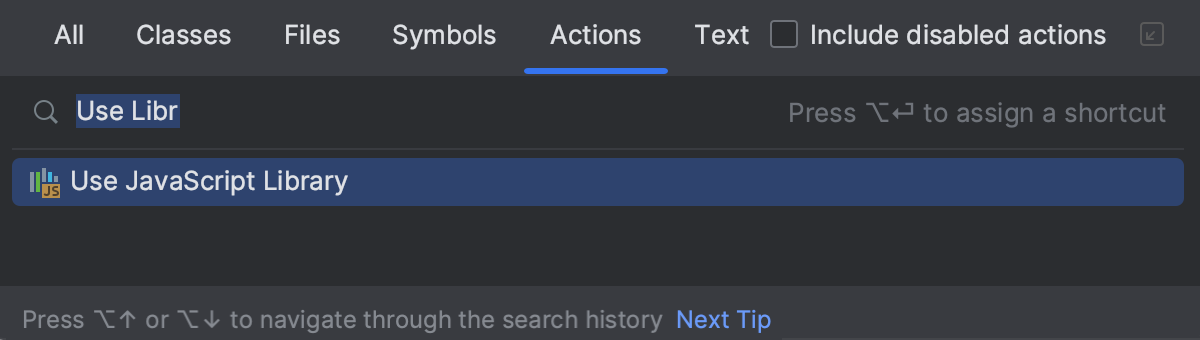 View associated JS libraries: Find Action