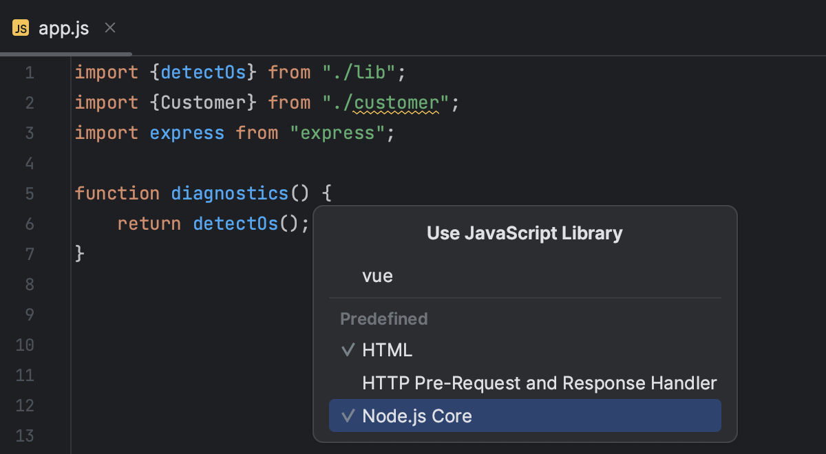 View associated JS libraries: popup list