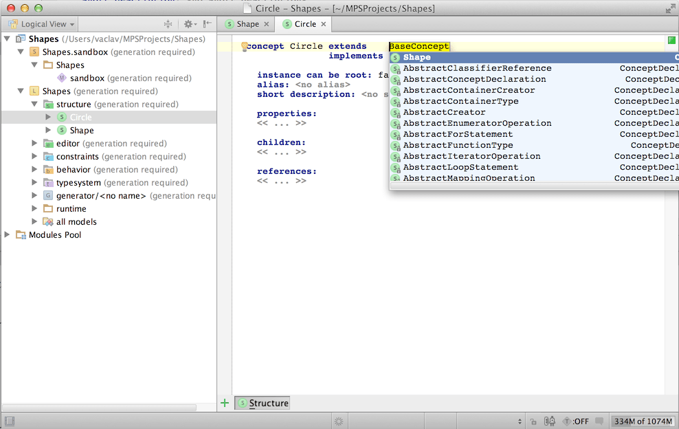 Code completion helps you quickly change the parent concept Code completion helps you quickly change the parent concept