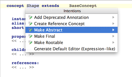 Intentions menu Intentions menu
