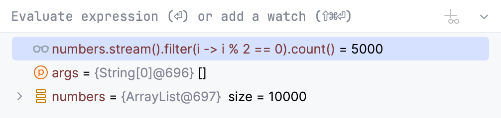 変数タブの式の結果 The expression result in the Variables tab