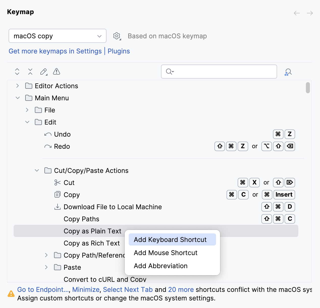 Adding a keyboard shortcut