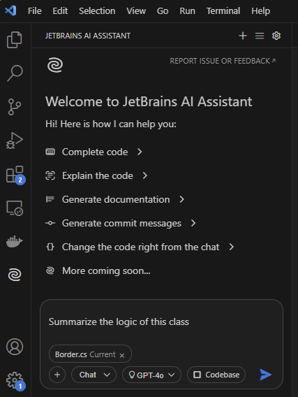 JetBrains AI Chat panel in Visual Studio Code JetBrains AI Chat panel in Visual Studio Code