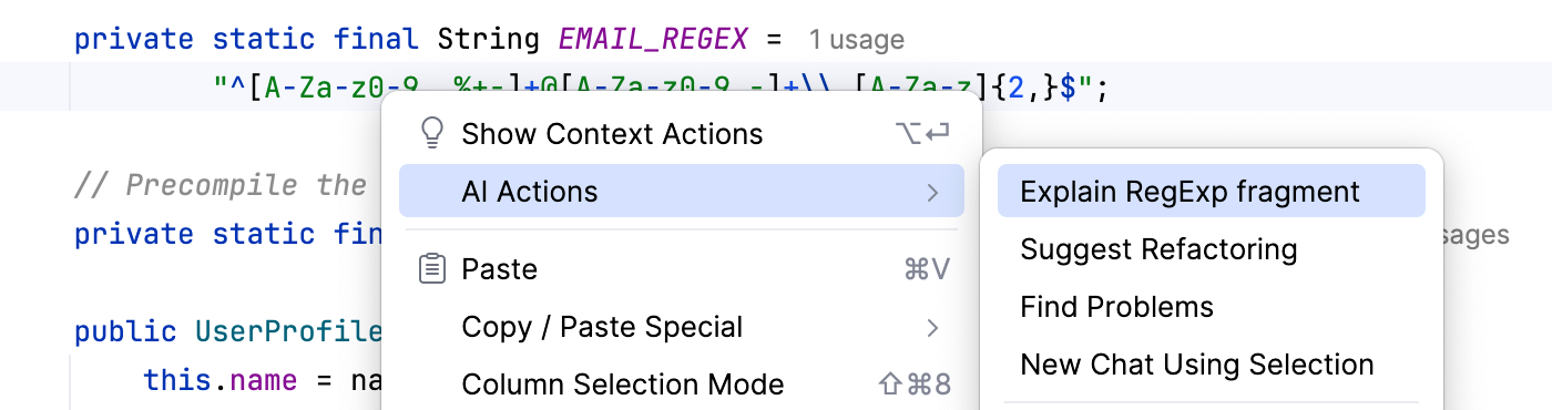 Explain RegExp option in the context menu