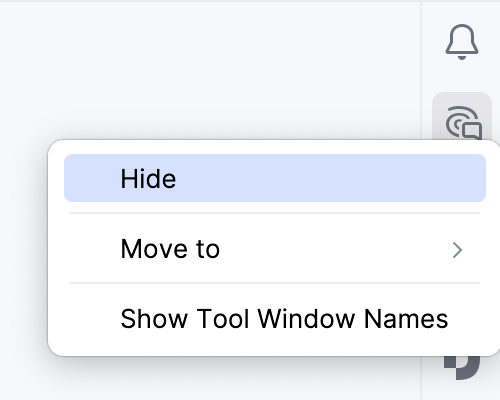 Hiding the tool window Hiding the tool window