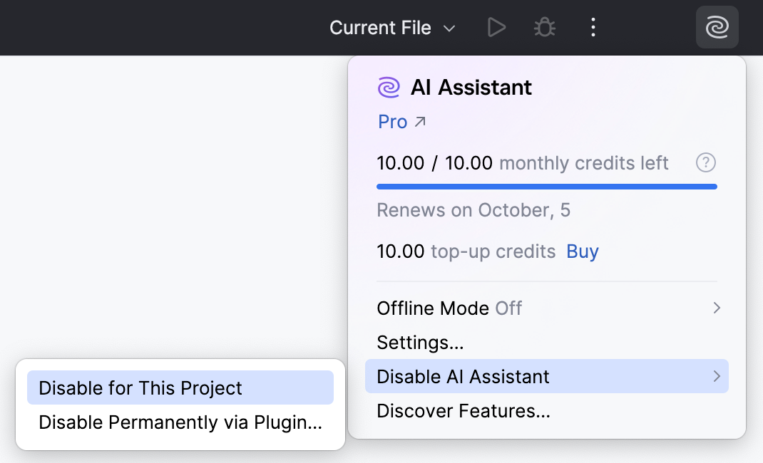 Disable for This Project Disable for This Project