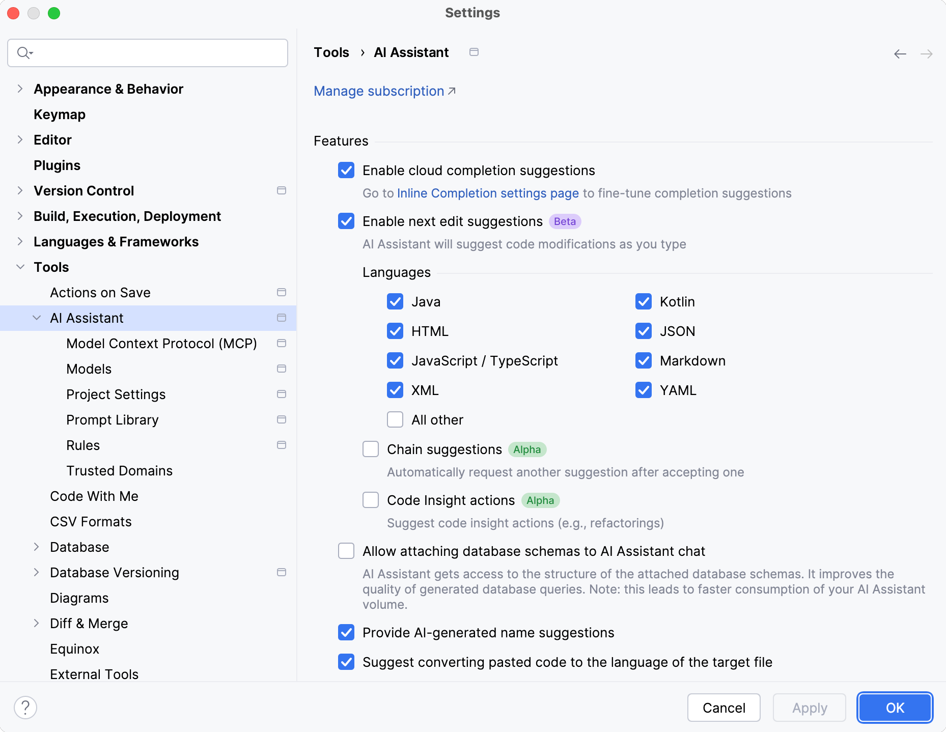 AI Assistant settings reference AI Assistant settings reference