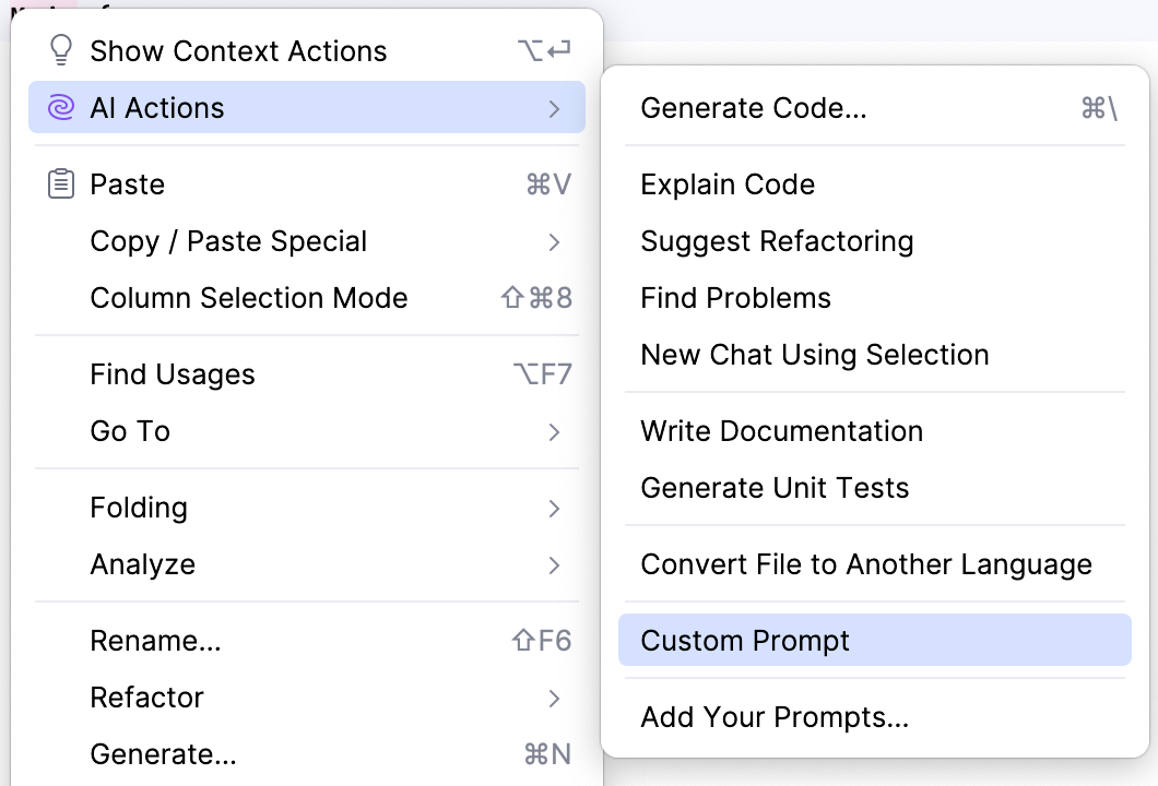 Show prompt in 'AI Actions' popup Show prompt in 'AI Actions' popup