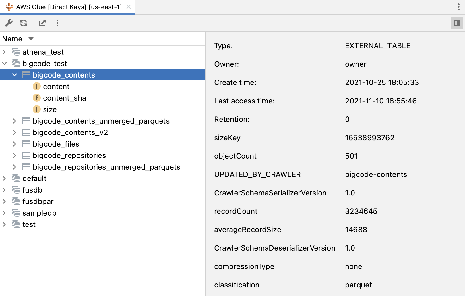 AWS Glue tab AWS Glue tab