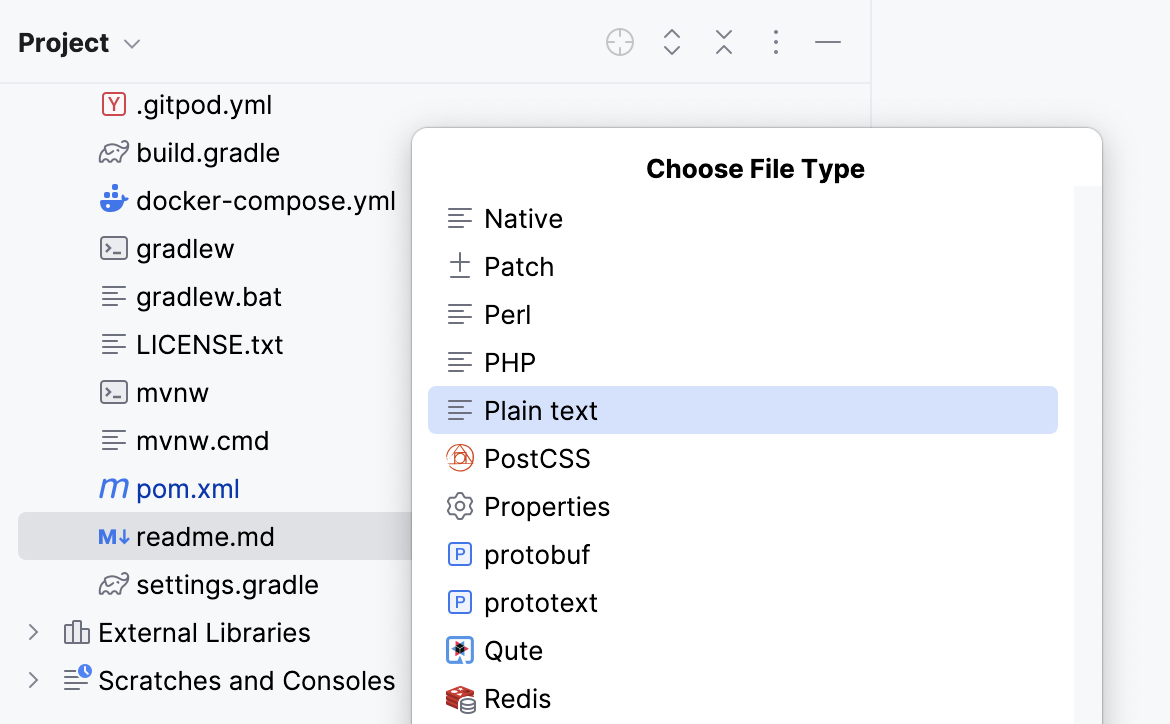 IntelliJ IDEA: Changing the file type from Project tool window