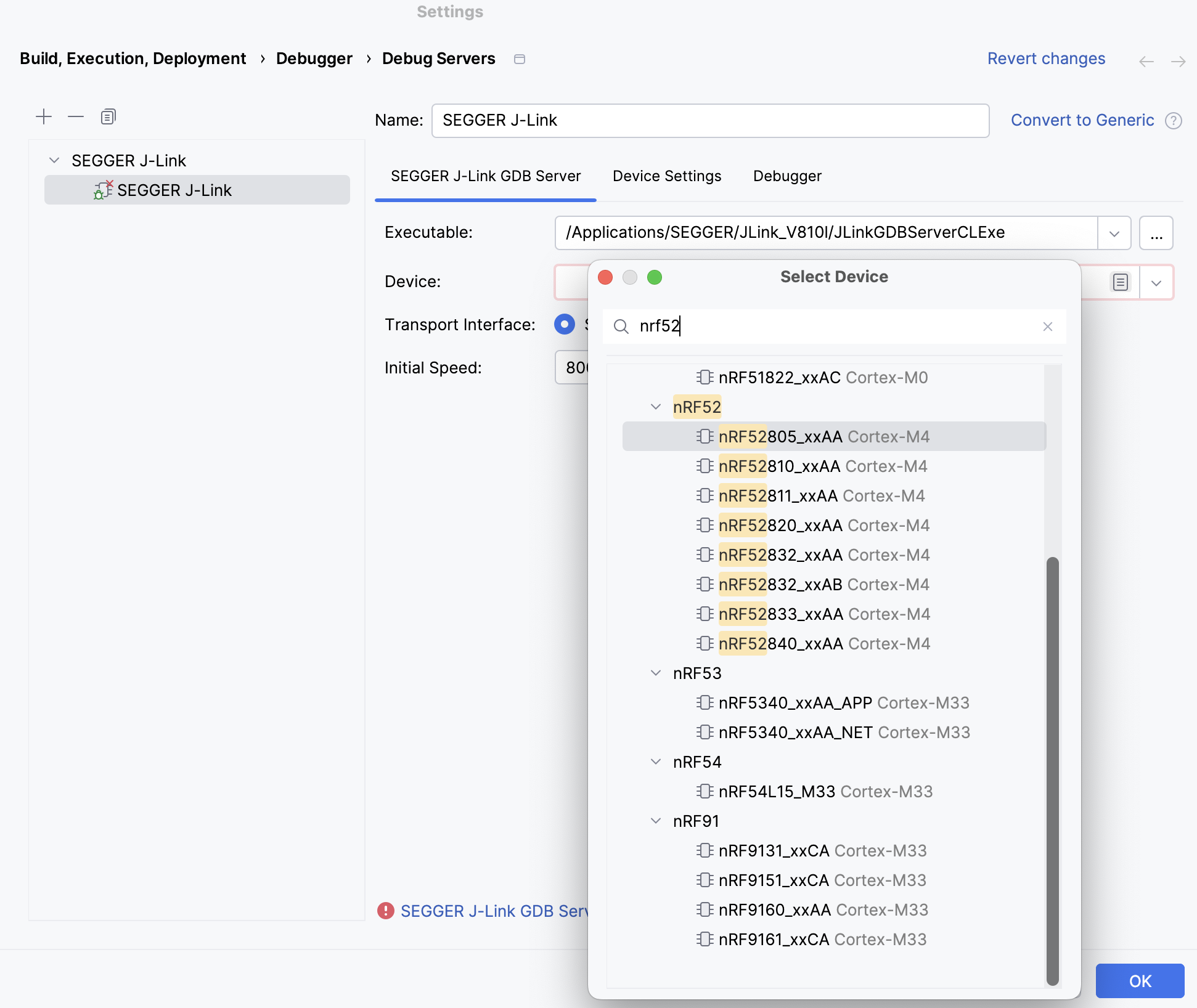 配置 SEGGER J-Link 调试服务器