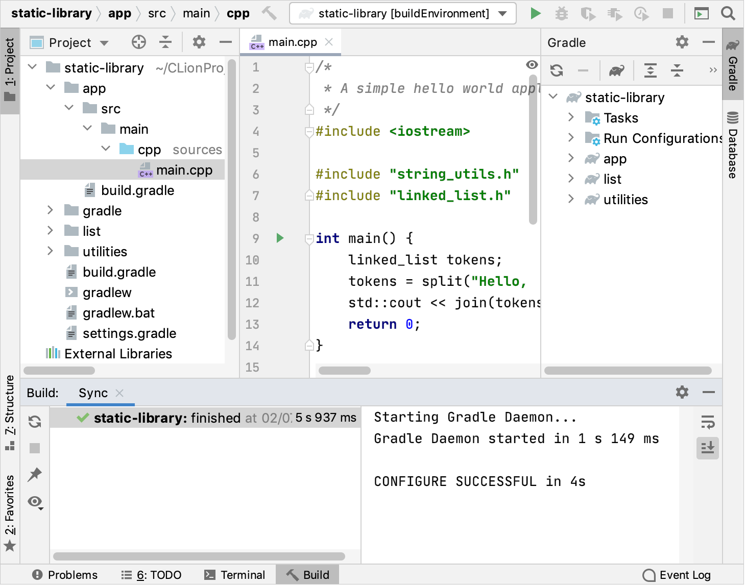 An opened Gradle project An opened Gradle project