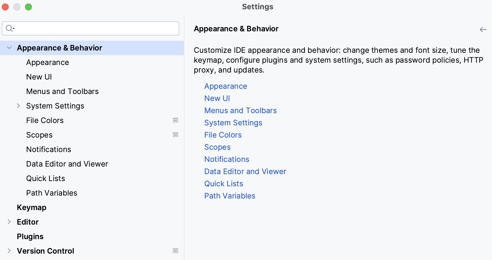 Global settings marked in the Settings dialog Global settings marked in the Settings dialog